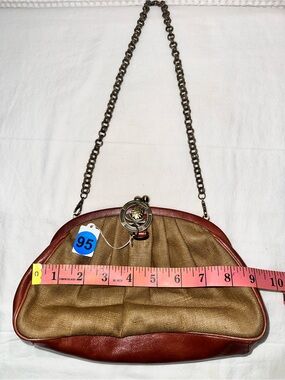 No.95 Tommy Bahama Linen and Leather Frame Clutch Bag with Chain Strap